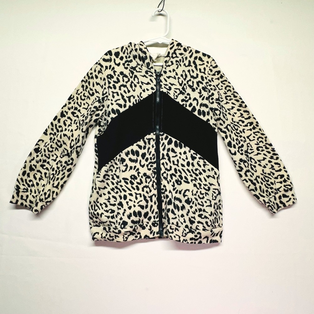 Hayden Cream Black Animal Print Zip Up Hoodie Pockets Little Girls Small 6/7